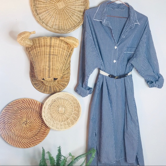 vtg vsco gingham Navy cotton shirt dress - Picture 6 of 6